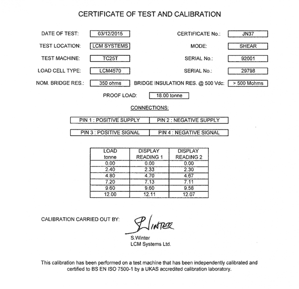 lcm4570 Cârlig de ridicare pentru cântărire certificat de calibrare