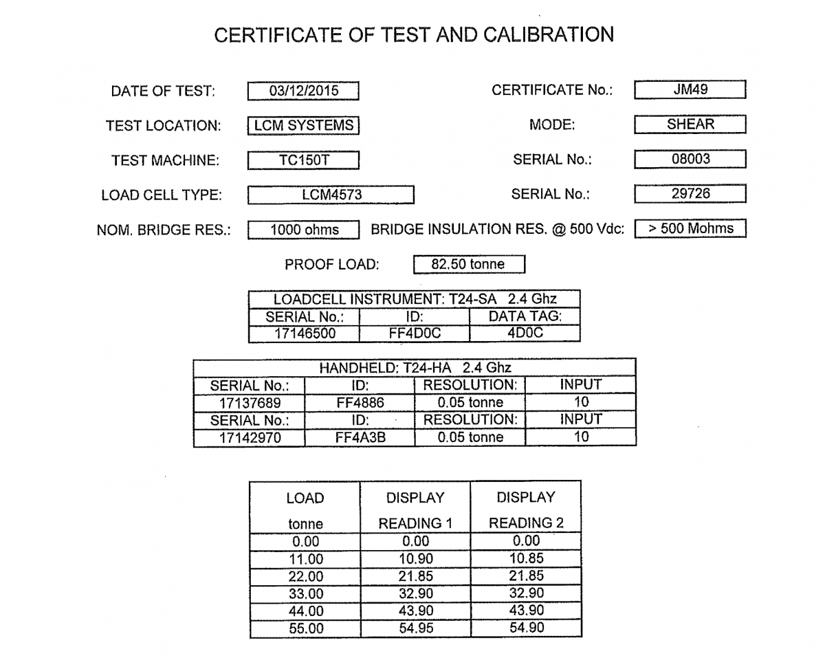 lcm4573 temperatură scăzută Cârlig de ridicare pentru cântărire certificat de calibrare