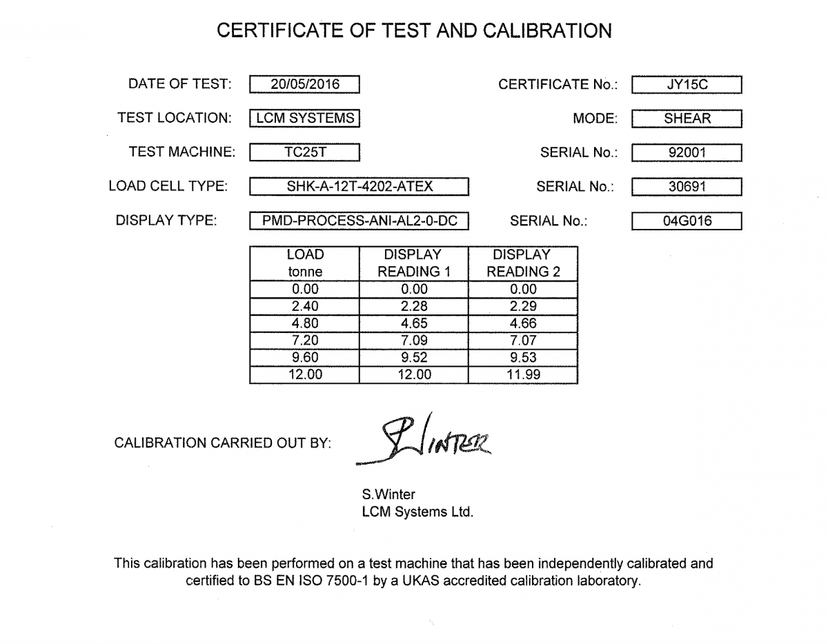 lcm4643 atex Cârlig de ridicare pentru cântărire certificat de calibrare