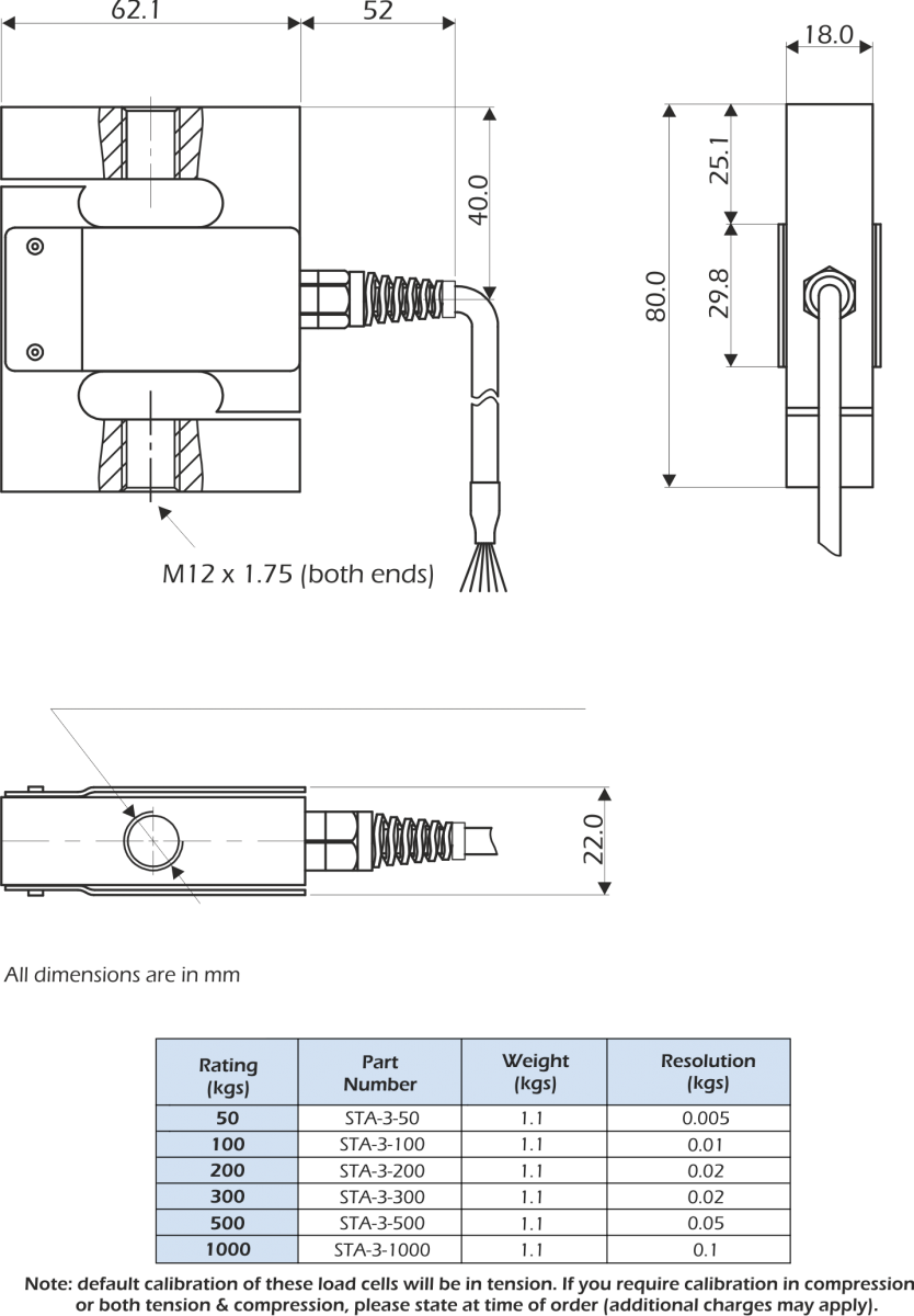 sta-3 load cell dimensions